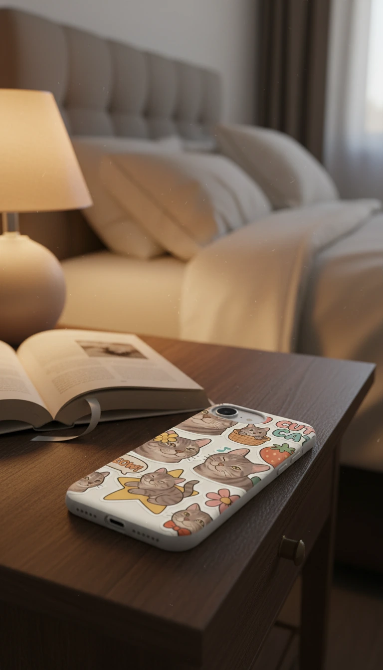 iPhone 16E Kılıf - Sevimli Kedi Sticker Deseni gallery 2