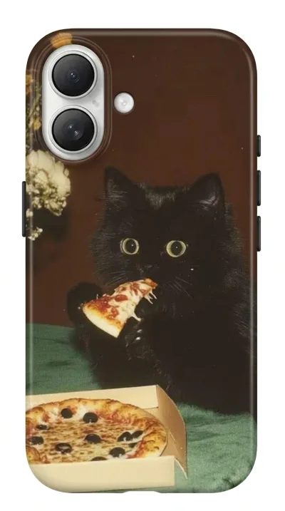 iPhone 17 Kılıf - Pizza Yiyen Siyah Yavru Kedi featured