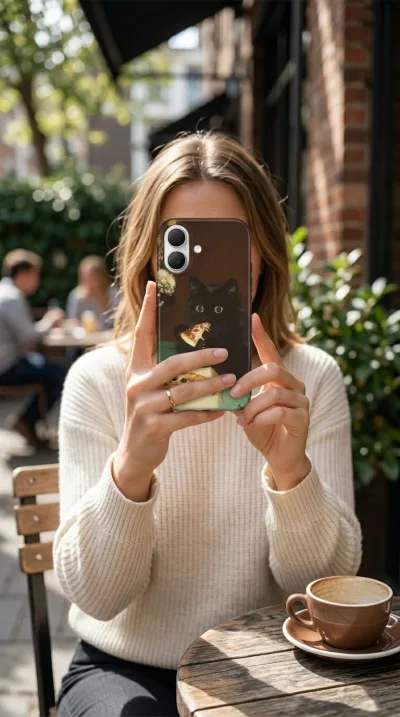 iPhone 17 Kılıf - Pizza Yiyen Siyah Yavru Kedi gallery 1