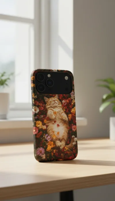 iPhone 17 Pro Kılıf - Çiçek Bahçesinde Uyuyan Kedi gallery 1