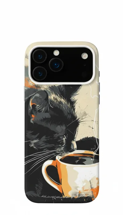 iPhone 17 Pro Kılıf - Kahve İçen Siyah Kedi featured