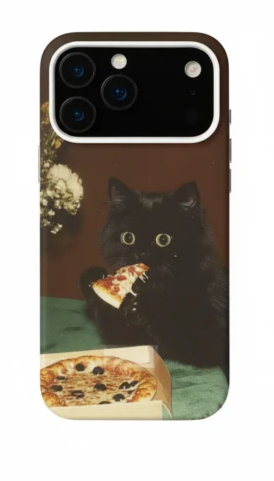 iPhone 17 Pro Kılıf - Pizza Yiyen Siyah Yavru Kedi featured