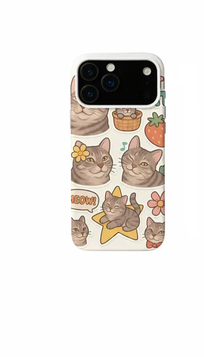 iPhone 17 Pro Max Kılıf - Sevimli Kedi Sticker Deseni featured