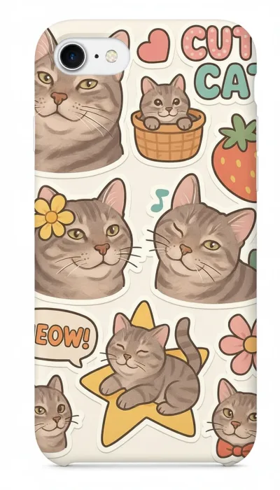 iPhone 7/7s Kılıf - Sevimli Kedi Sticker Deseni featured