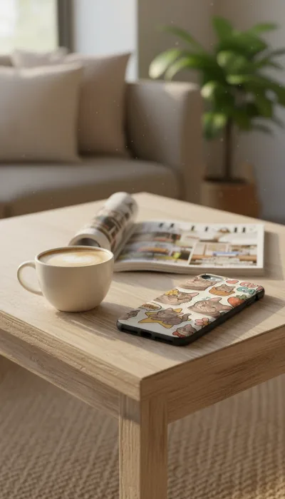 iPhone 7/7s Kılıf - Sevimli Kedi Sticker Deseni gallery 1