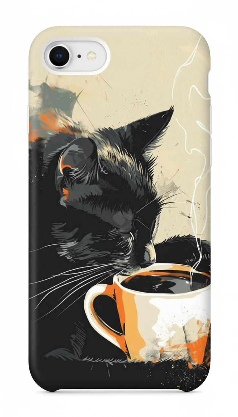 iPhone 8 Kılıf - Kahve İçen Siyah Kedi featured