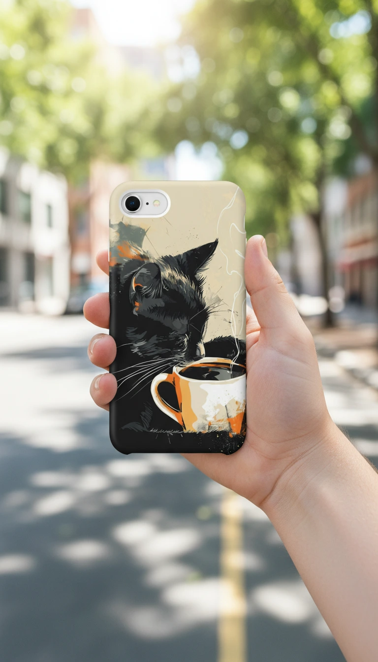 iPhone 8 Kılıf - Kahve İçen Siyah Kedi gallery 1