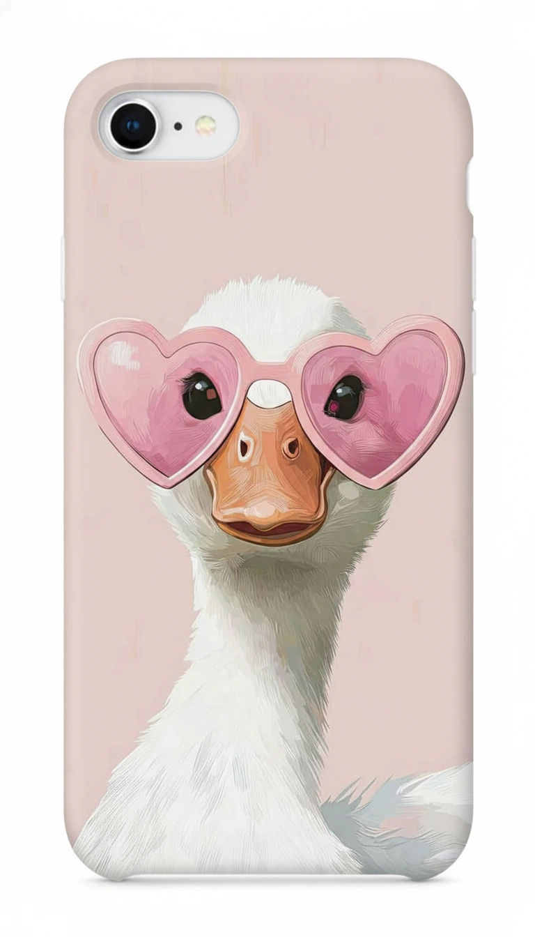 iPhone 8 Kılıf - Pembe Gözlüklü Ördek Çizim featured