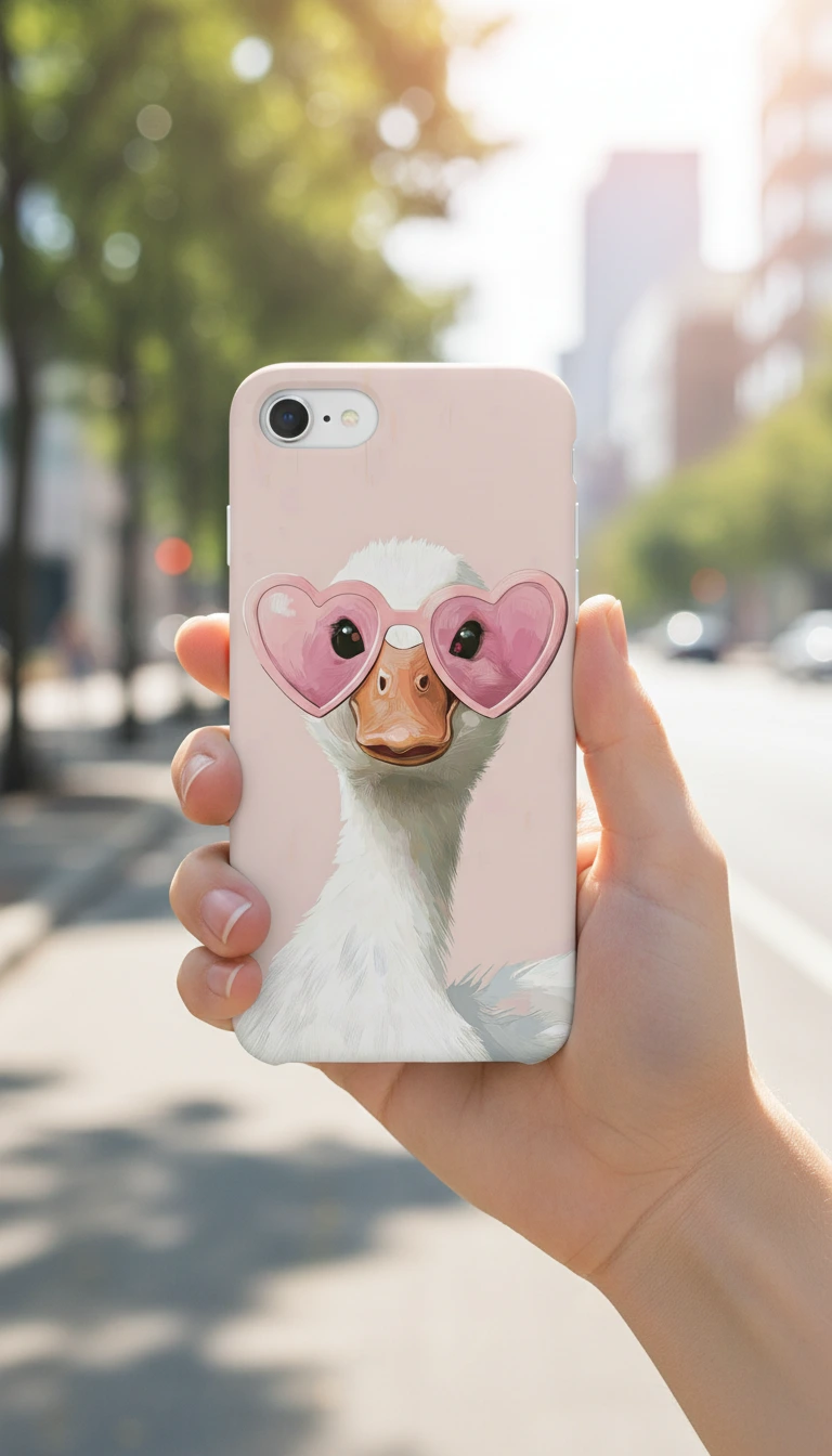 iPhone 8 Kılıf - Pembe Gözlüklü Ördek Çizim gallery 1