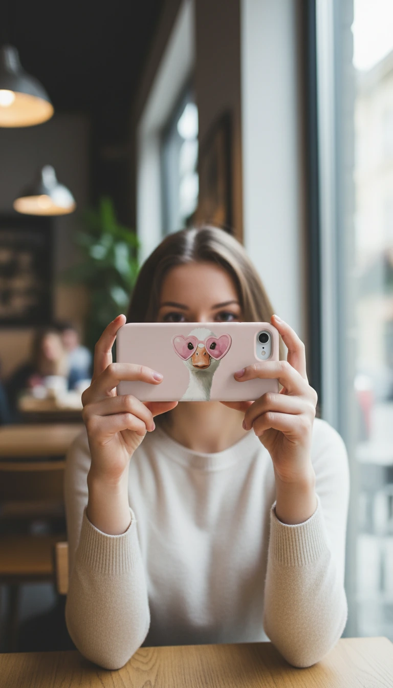 iPhone 8 Kılıf - Pembe Gözlüklü Ördek Çizim gallery 2