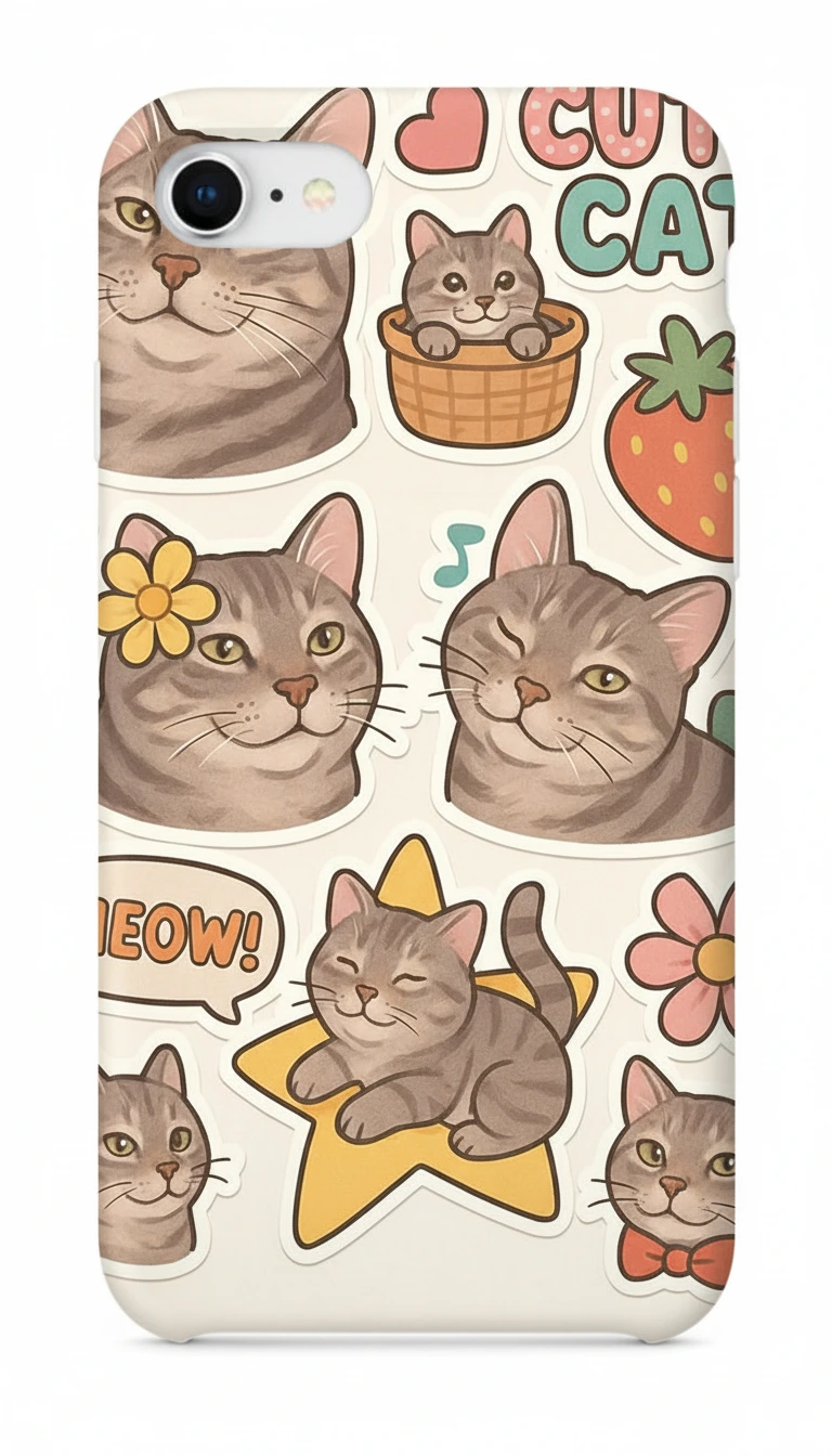 iPhone 8 Kılıf - Sevimli Kedi Sticker Deseni featured