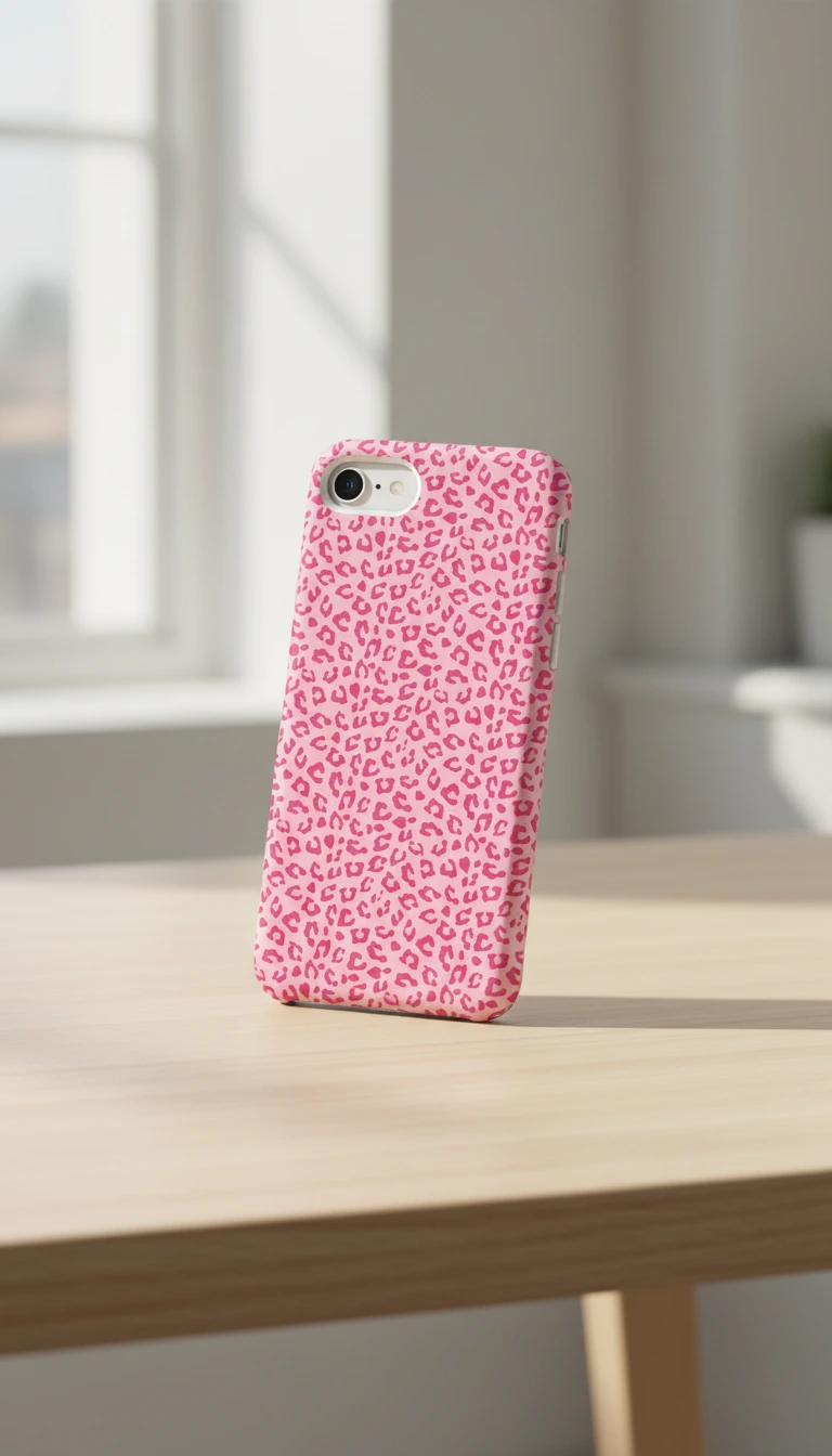 iPhone SE Kılıf - Pembe Canlı Leopar Desen gallery 1