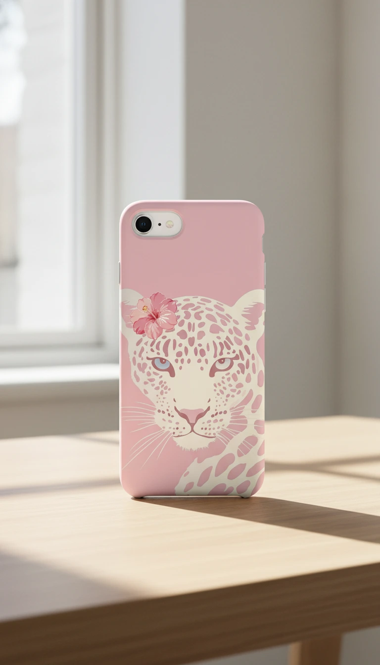 iPhone SE Kılıf - Pembe Çiçekli Leopar gallery 2