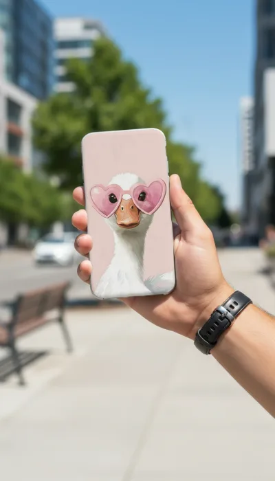 iPhone SE Kılıf - Pembe Gözlüklü Ördek Çizim gallery 1