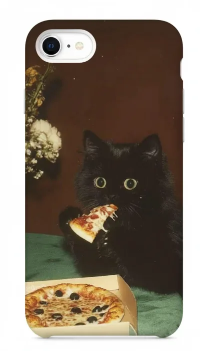 iPhone SE Kılıf - Pizza Yiyen Siyah Yavru Kedi featured