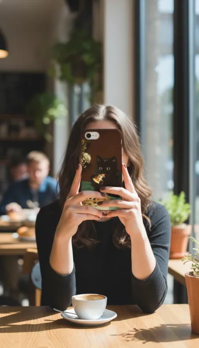 iPhone SE Kılıf - Pizza Yiyen Siyah Yavru Kedi gallery 1