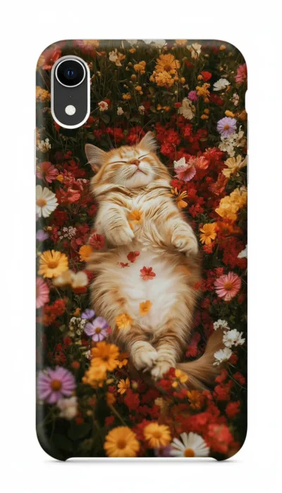 iPhone XR Kılıf - Çiçek Bahçesinde Uyuyan Kedi featured