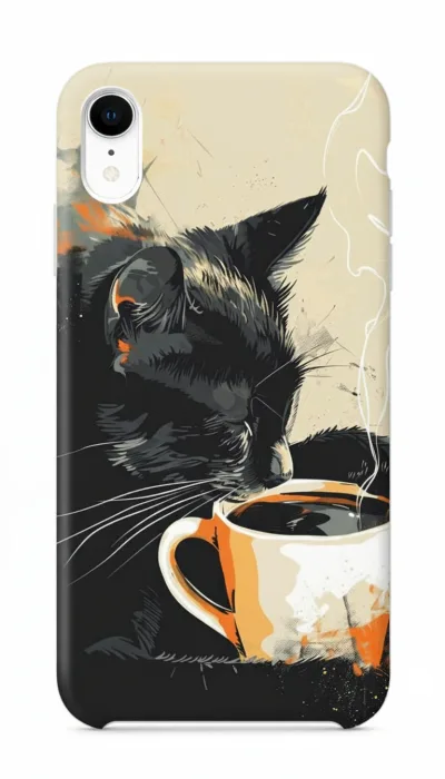 iPhone XR Kılıf - Kahve İçen Siyah Kedi featured