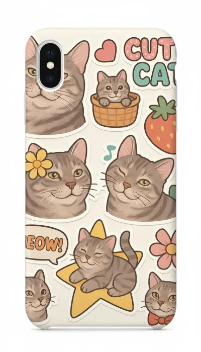 iPhone XR Kılıf - Sevimli Kedi Sticker Deseni featured