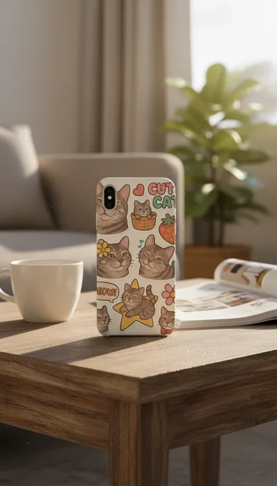 iPhone XR Kılıf - Sevimli Kedi Sticker Deseni gallery 1
