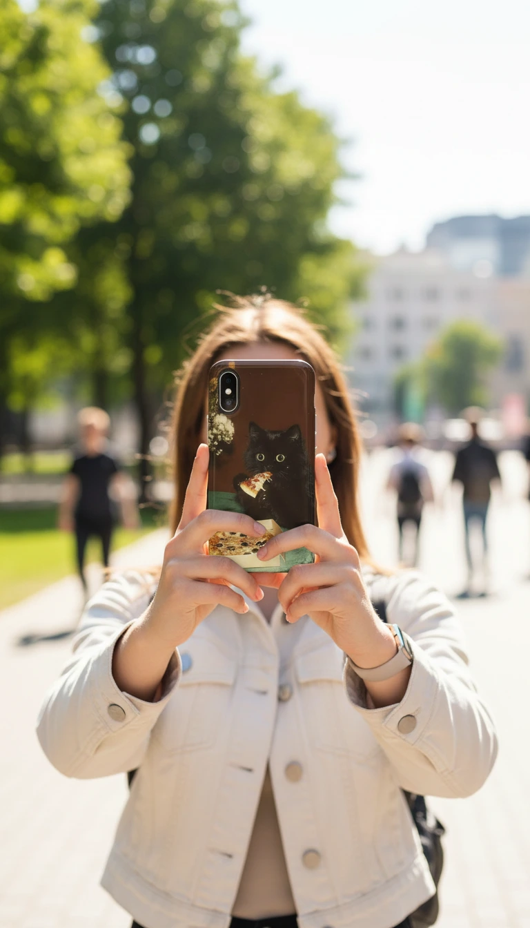 iPhone XS Kılıf - Pizza Yiyen Siyah Yavru Kedi gallery 1