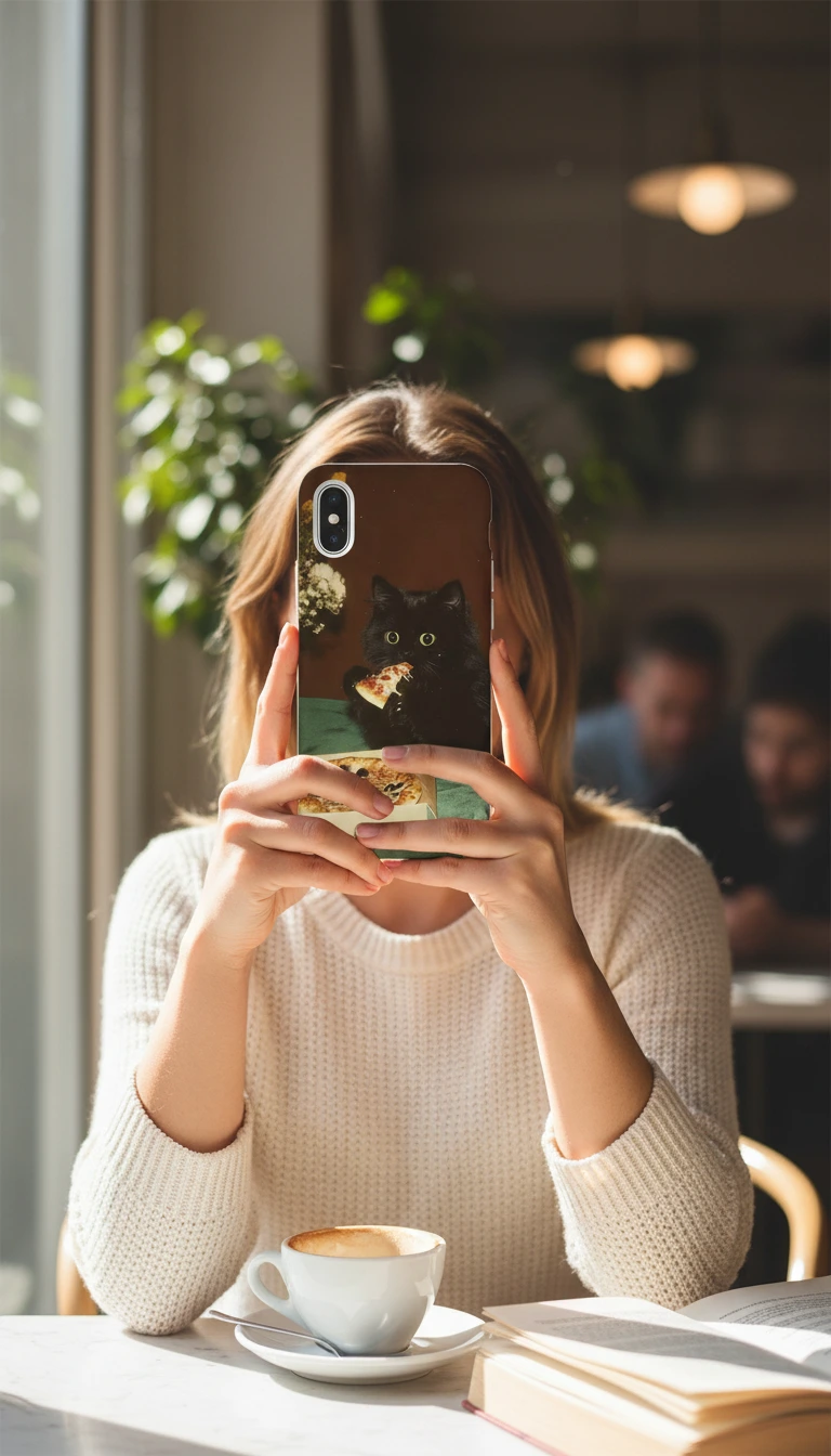 iPhone XS Kılıf - Pizza Yiyen Siyah Yavru Kedi gallery 2