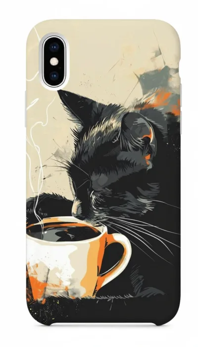 iPhone XS Max Kılıf - Kahve İçen Siyah Kedi featured