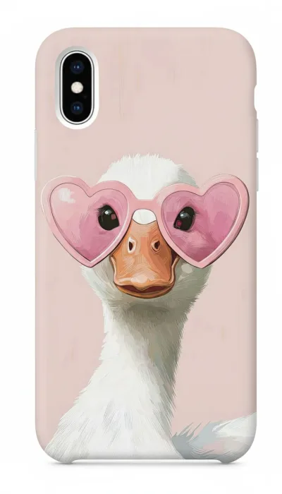 iPhone XS Max Kılıf - Pembe Gözlüklü Ördek Çizim featured