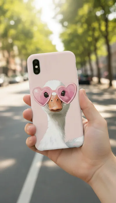 iPhone XS Max Kılıf - Pembe Gözlüklü Ördek Çizim gallery 1