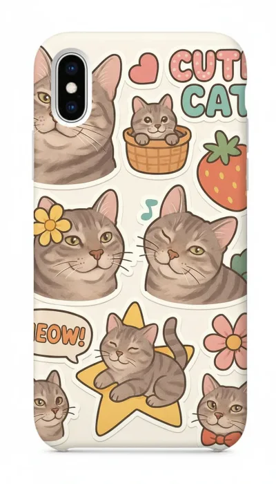 iPhone XS Max Kılıf - Sevimli Kedi Sticker Deseni featured