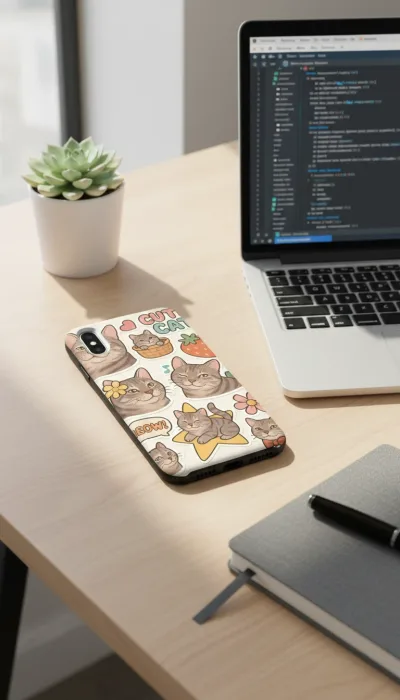 iPhone XS Max Kılıf - Sevimli Kedi Sticker Deseni gallery 1